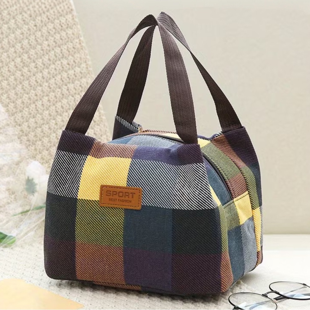 Green Plaid Lightweight Satchel Storage Bag